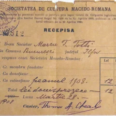 Chitanța prin care Marcu Totti își achita, în 1908, cotizația către SCMR